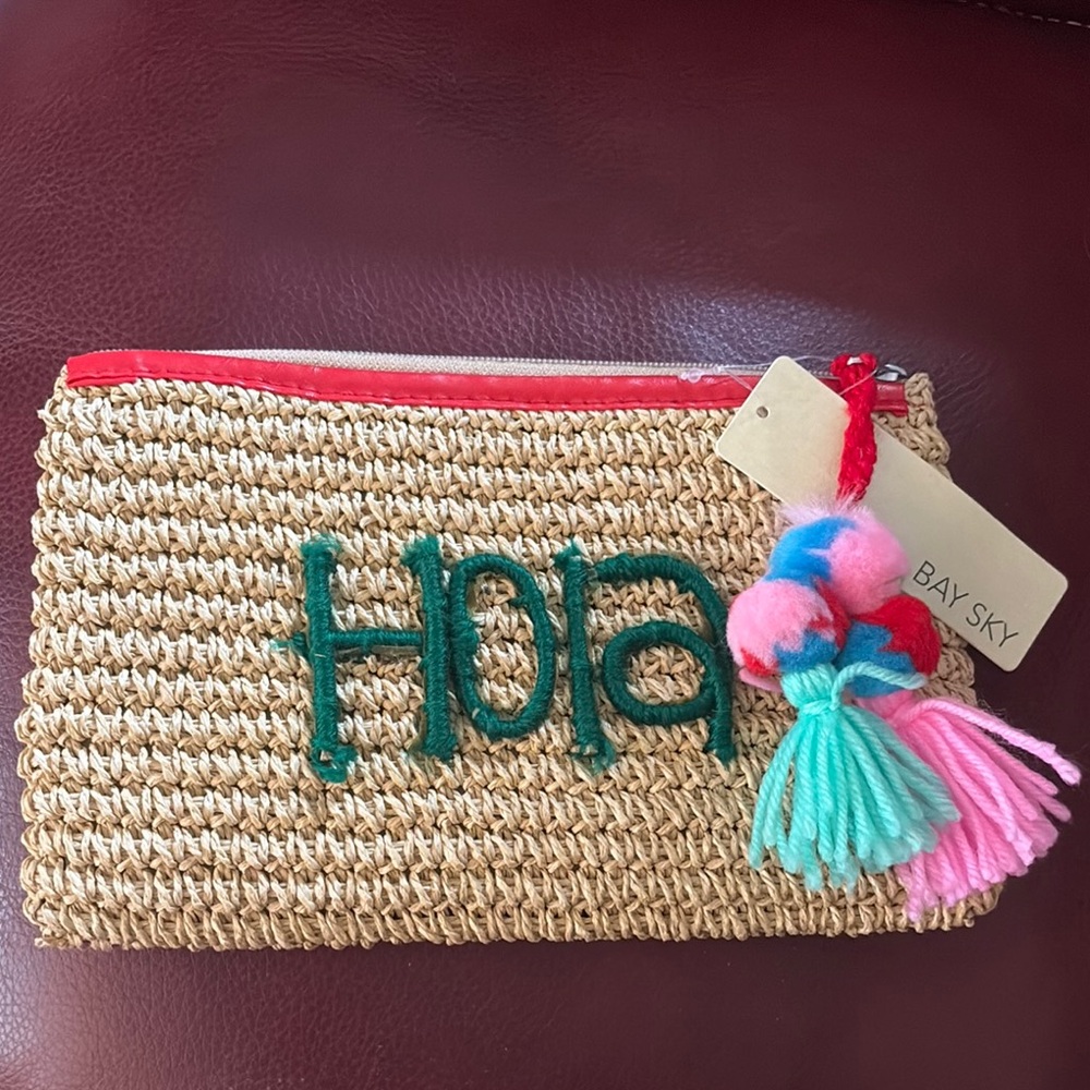 NWT Woven Clutch with Colorful Tassels